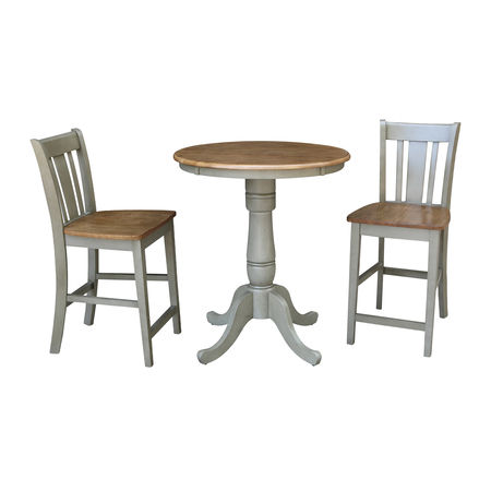 Round 30 In Rd Ped Gathering Ht Table,2 San Remo Stools,Hickory/Stone, 30 In W X 30 In L X Wood